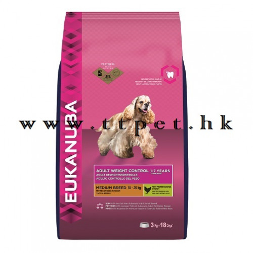 Eukanuba Adult Weight Control Small & Medium Breed (Chicken) Dog Food 優卡中小型成犬體重控制雞肉配方狗糧 3kg