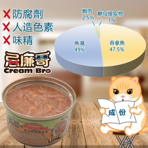 Cream Bro 忌廉哥無穀物貓罐頭 - 吞拿魚+蝦 80g