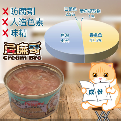 Cream Bro 忌廉哥無穀物貓罐頭 - 吞拿魚+白飯魚 80g
